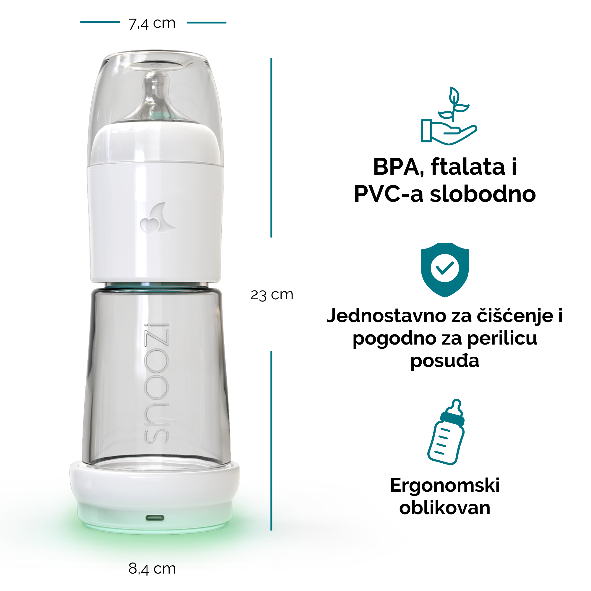 snoozi set: noćna bočica s grijačem za bočice